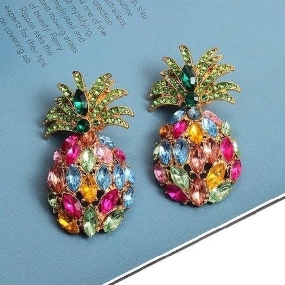 Multicolor pineapple earrings dangle drop pink - Picture 4 of 8